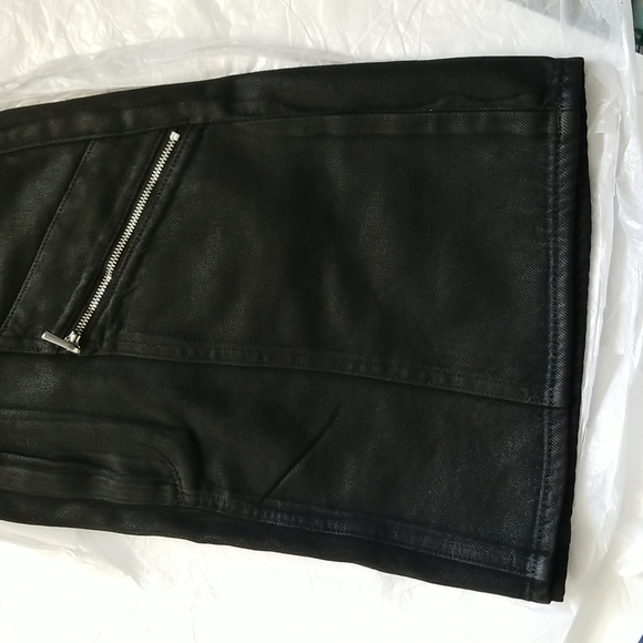 Paige Aideen Coated Skirt Black High Waist Mini Zippers Onyx Cotton - Picture 7 of 9